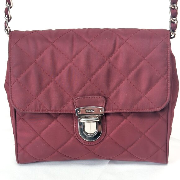 PRADA Impuntu Tessuto Quilted Nylon Chain Crossbody Bag Granato - Picture 3 of 14